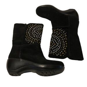 Softwalk Boots - Size 6.5N Black Suede Leather Stud Embellished Faux Shearling